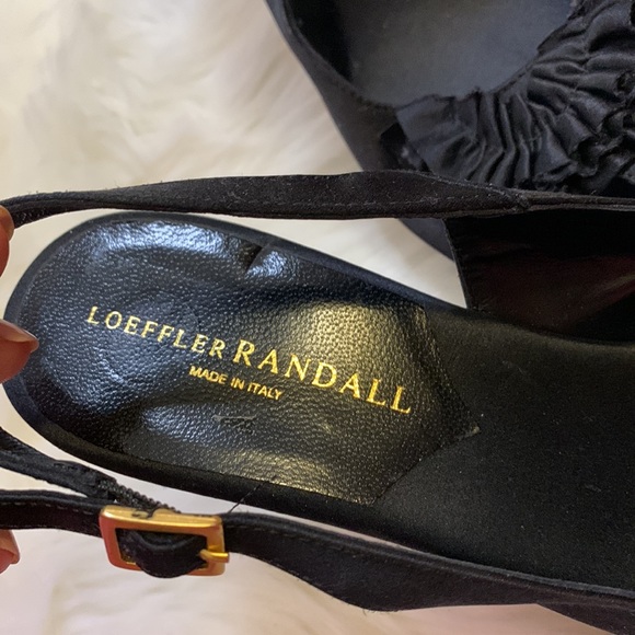 🆕 Loeffler Randall Made in Italy Slingback Black Satin and Wooden Heels - Picture 3 of 5